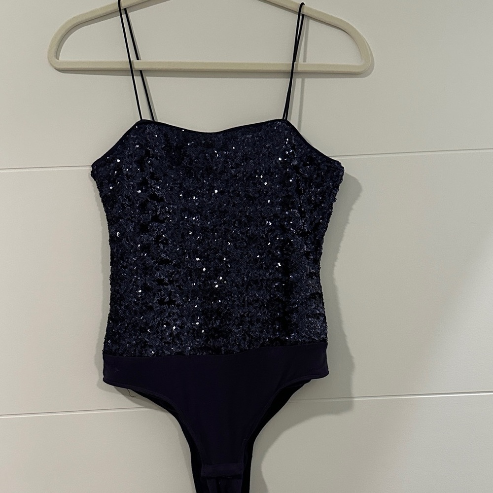 Bardot navy sequin bodysuit